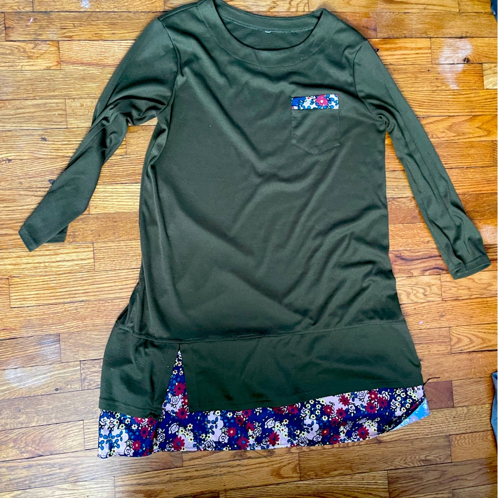 Olive Green long sleeve t-shirt dress